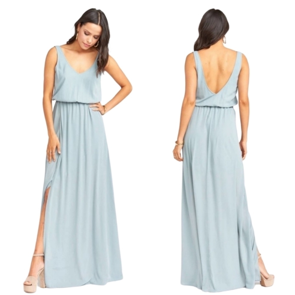 Show Me Your Mumu Kendall Maxi Dress Silver Sage Crisp Medium